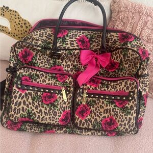 Betsey Johnson Leopard and Pink Floral Travel Bag